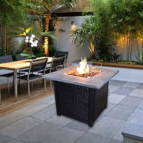 Teamson Home Propane Gas Fire Pit Table with Lava Rocks and PVC Cover in Brown and Grey, W/D/H: 86 x 70 x 86 cm – 3