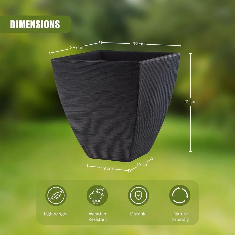 EONLION Square Plastic Planter Pot in Black and Anthracite, W/D/H: 39.0 x 39.0 x 42.0 cm – 2