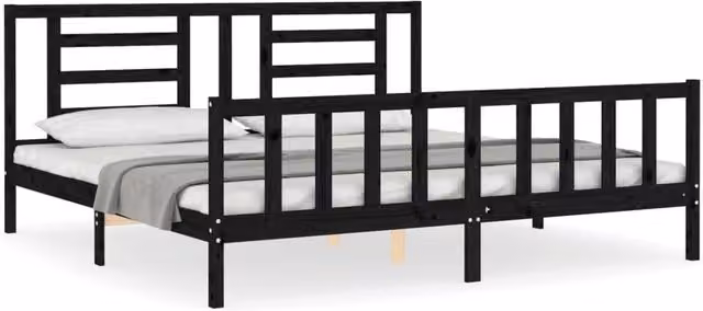 Berkfield Home Solid Pine Bed Frame with Headboard in Black, 200 x 200 cm – 1