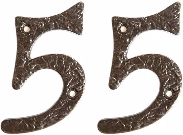 Hammer and Tongs Rustic Iron Number 5 Metal Numeral in Grey, Pack of 2, Height: 8.5 cm – 6