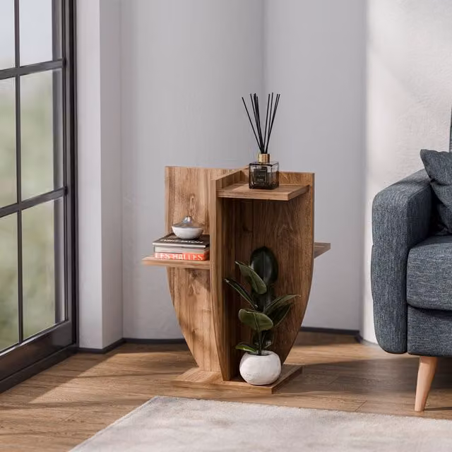 Decorotika Modern Freestanding Plant Stand in Brown and White, W/D/H: 49 x 49 x 62 cm