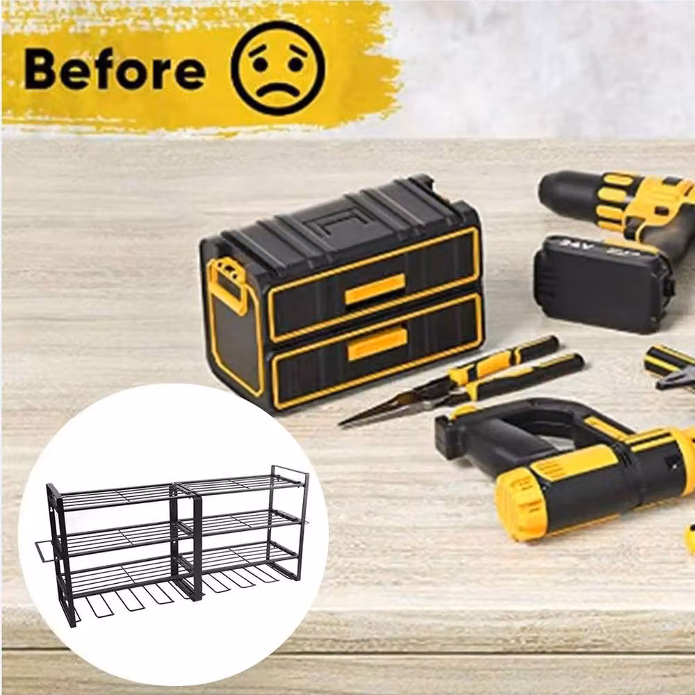 Kelvenix Wall Mounted Power Tool Organiser with 8 Drill Holders in Black – 3