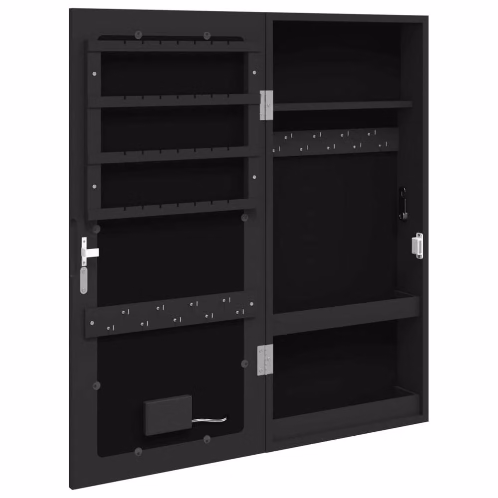 Berkfield Home Wall Mounted Mirror Jewellery Cabinet with LED Lights, Black, H: 67.0 cm x W: 31.5 cm x D: 9.0 cm – 4