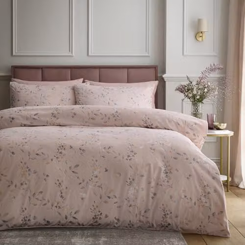Soiree Pink Velvet Metallic Leaf Duvet Cover Set with 2 Pillowcases, W/D/H: 260 x 220 cm