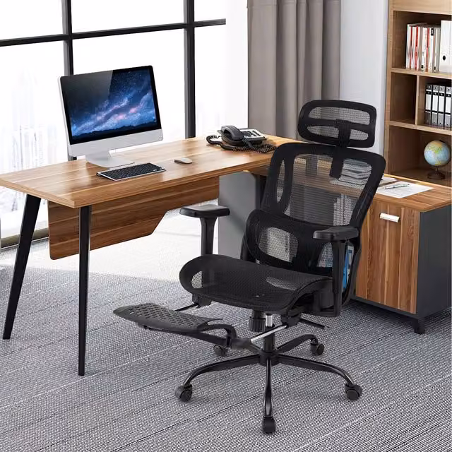 Costway Black Fabric Ergonomic Gaming Chair with Headrest and Armrests