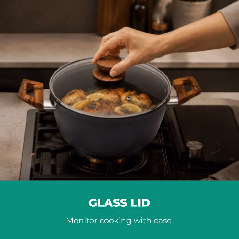 Royalford 4 Piece Non-Stick Casserole Dishes Set with Lids, Induction Compatible, Black, 9.5 l, 5.8 l, 4 l & 2.2 l – 3