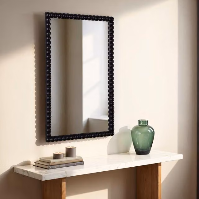 Home Garden Direct Lecco Wooden Wall Mirror with Beaded Frame in Black, W: 60 cm, H: 90 cm – 1
