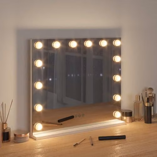 vidaXL LED Tabletop Vanity Mirror in White with Touch Switch, Glass and Metal, W: 50 cm, D: 10 cm, H: 44 cm – 2