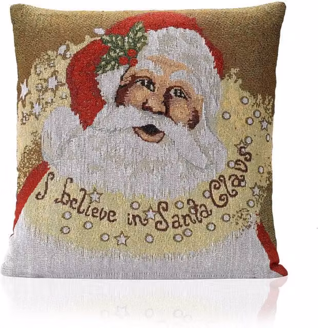 Luxury Living I Believe Christmas Decorative Velvet Cushion with Hollow Fibre Pad, Red, W/D/H: 45 x 45 x 45 cm