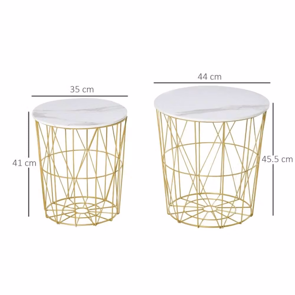 STILVORA Set of 2 Round Nesting Side Tables with Marble Tops in White – 3