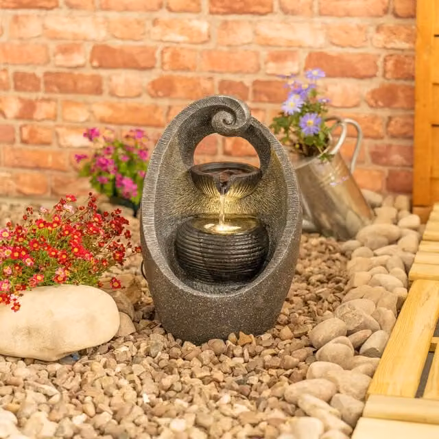 ValueLights Grey Swirl Design Solar Tabletop Water Fountain with Cascade Effect