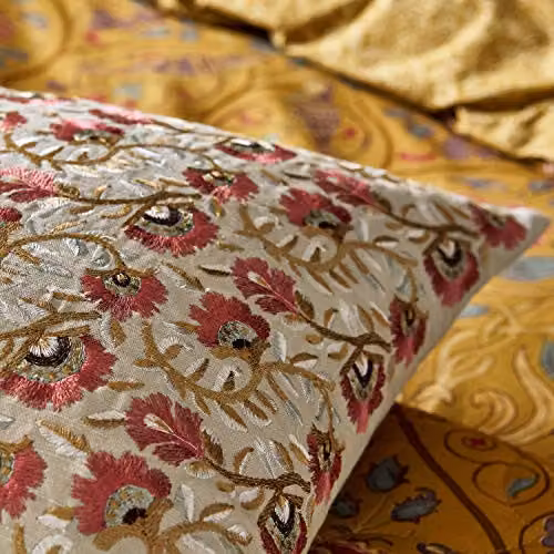 Morris & Co Seasons By May Floral Linen Cushion in Beige and Multicolour, W/D/H: 45 x 45 x 45 cm – 4