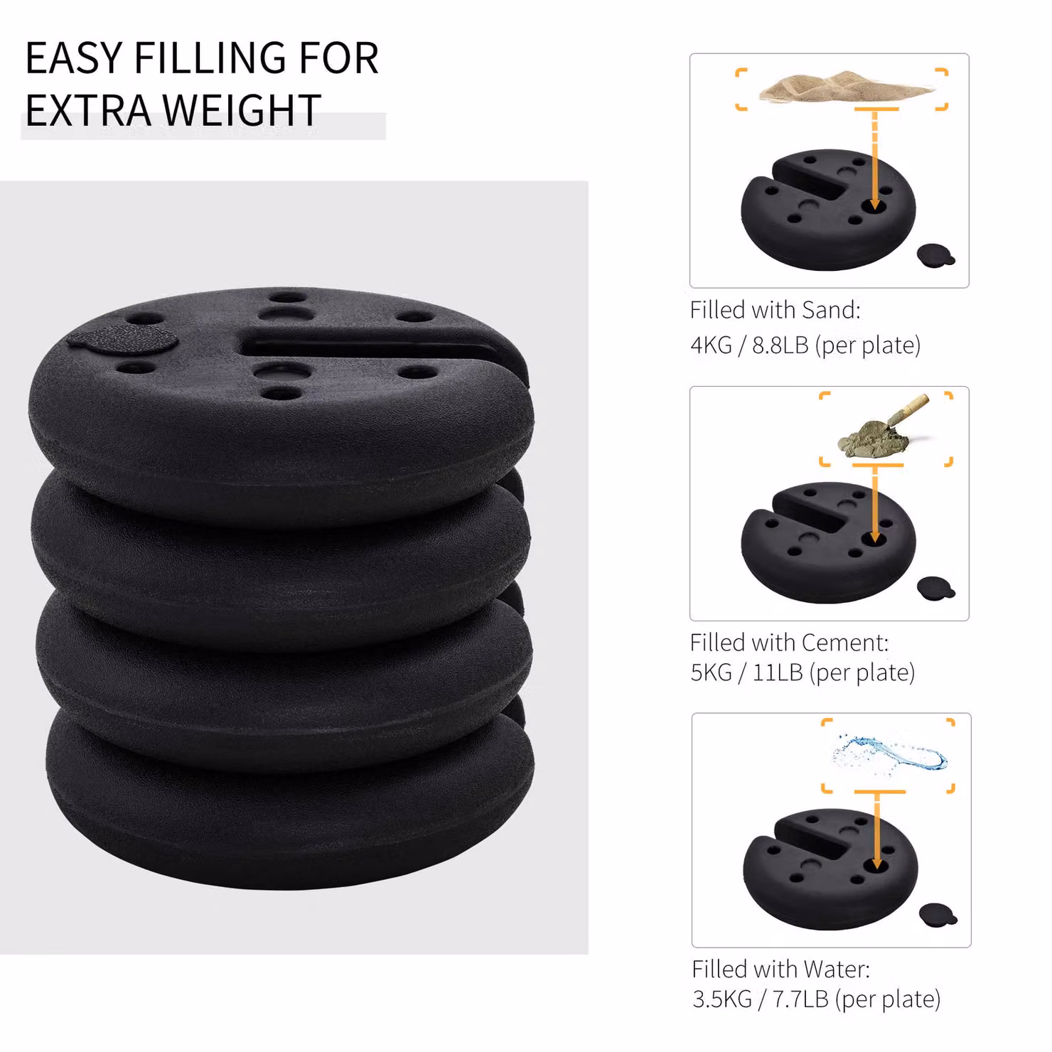 Outsunny Sand Fillable Gazebo Tent Leg Weights, Black, Set of 4 Plastic Weights for Marquee Party Tent Canopies – 5