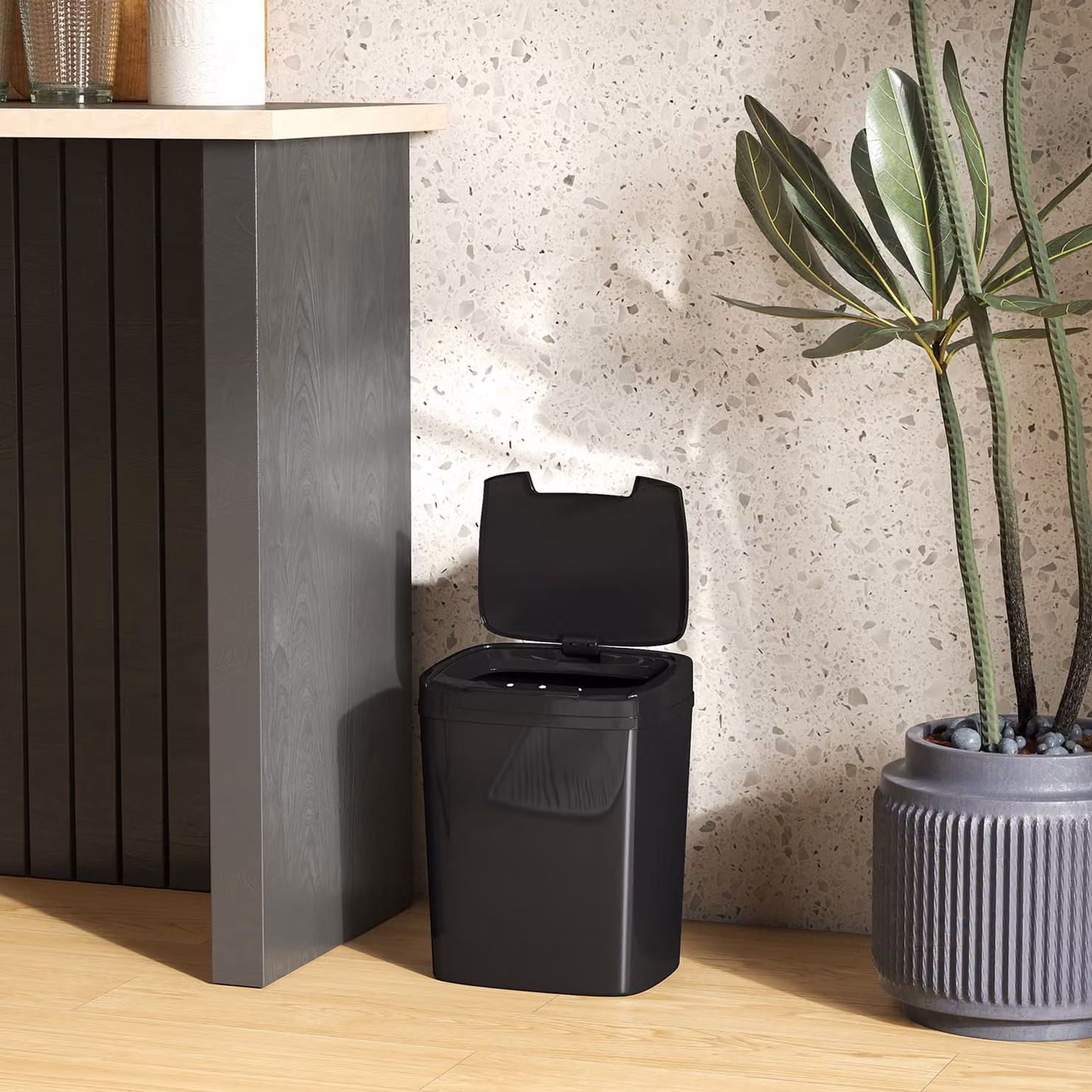 HOMCOM 15L Automatic Sensor Bin, Touchless Kitchen Bin in Black – 7
