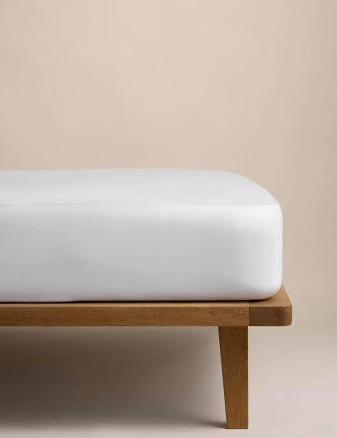 M&S Egyptian Cotton 400 Thread Count Mako Satin Deep Fitted Sheet, White, W/D/H: 200 x 200 x 30 cm