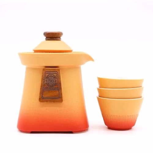 Thunder Tribes Ceramic Teapot and Tea Service Set in Orange