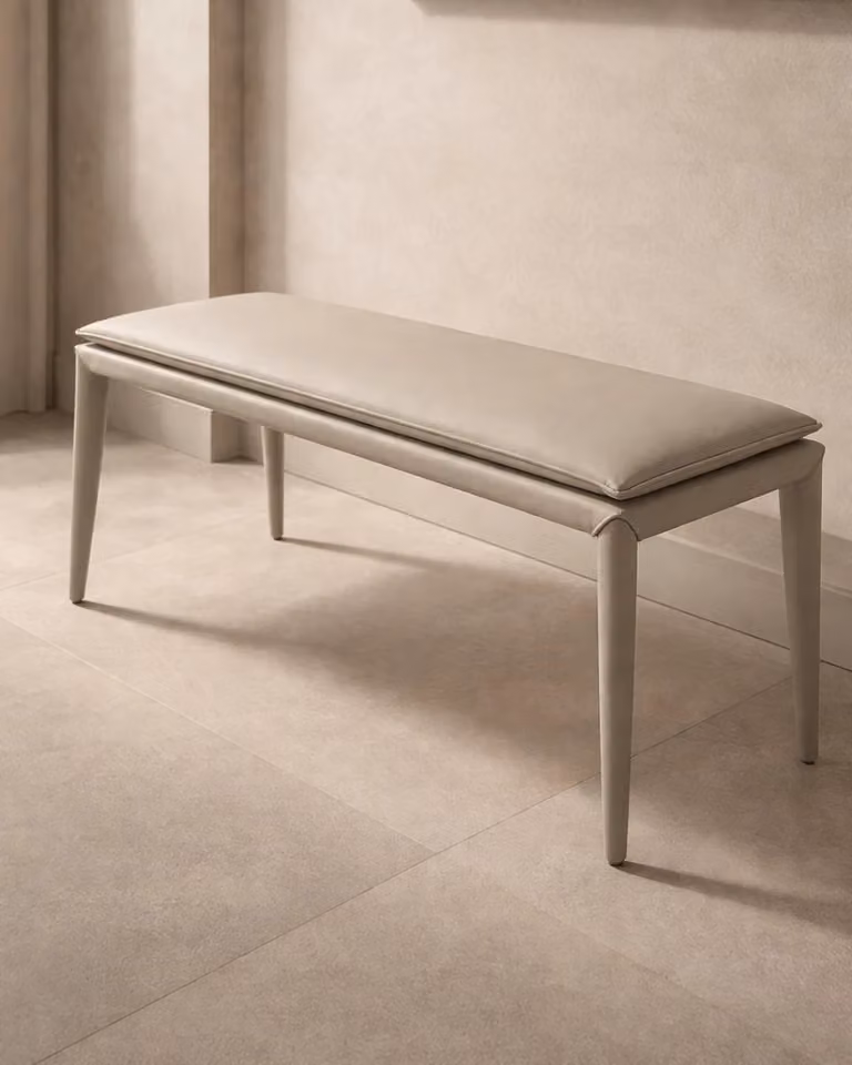 Perabo Minimalist Upholstered Bench in Concrete Grey and Beige with Synthetic Leather