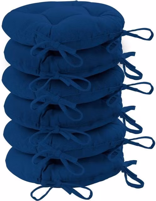 Harbour Housewares Round Garden Chair Seat Cushions, Pack of 6, Blue, Diameter: 40 cm