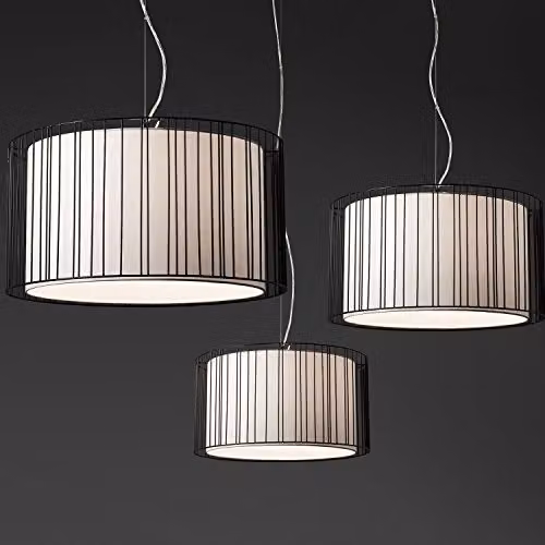Netlighting Linda Modern Cylinder Pendant Light in Black and White with Fabric and Metal Shade, E27 – 3