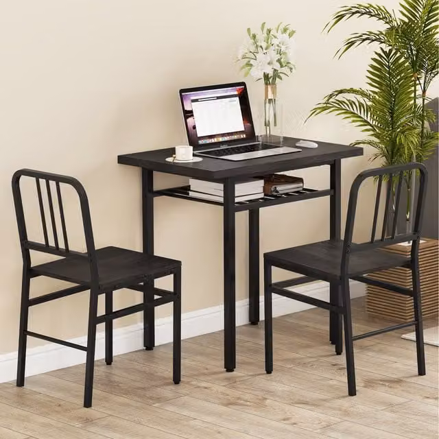 Costway 3-Piece Modern Rectangular Kitchen and Dining Table with 2 Chairs in Grey and Black
