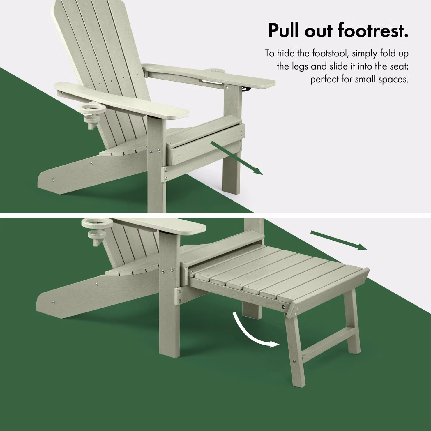 VonHaus Westport Reclining HDPE Adirondack Garden Chair with Footrest, Green and Grey – 3