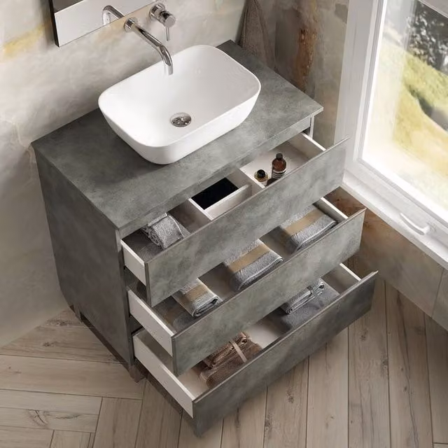 Banyetti Vatilla 800mm Floorstanding Bathroom Vanity Unit with Matching Worktop, Cemento Grey – 1