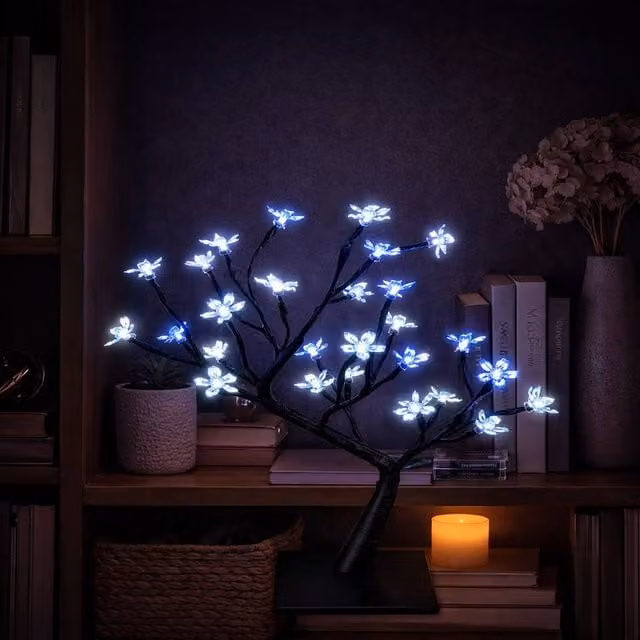 Simpa Cherry Blossom Bonsai Style 32 LED Battery Operated Tabletop Lamp in Blue – 1