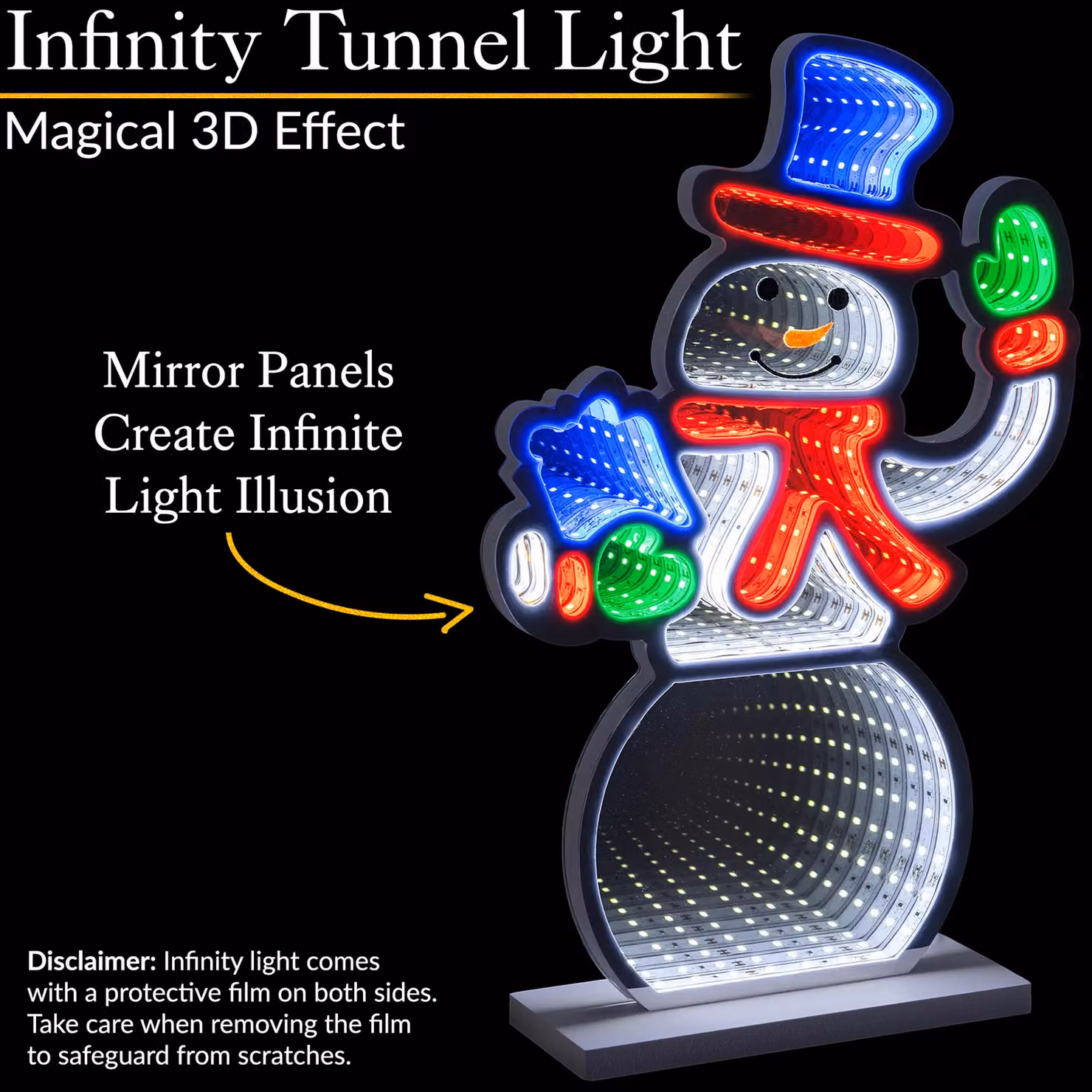 Christow Christmas Infinity Light LED Snowman Indoor Decoration, White and Multicolour, Height: 40 cm – 2