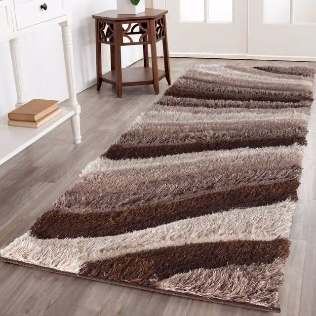 Desire Rugs Modern Soft Waves Shimmer Shaggy Runner in Bronze and Brown, W/D/H: 60 x 220 cm
