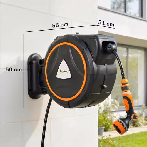 Outsunny Orange Wall Mounted Automatic Retractable Hose Reel – 6