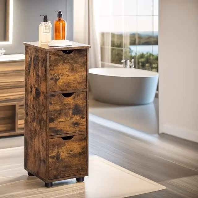 Pirlo Plush Industrial 3 Drawer Storage Unit in Rustic Brown, W/D/H: 80 x 30 x 30 cm