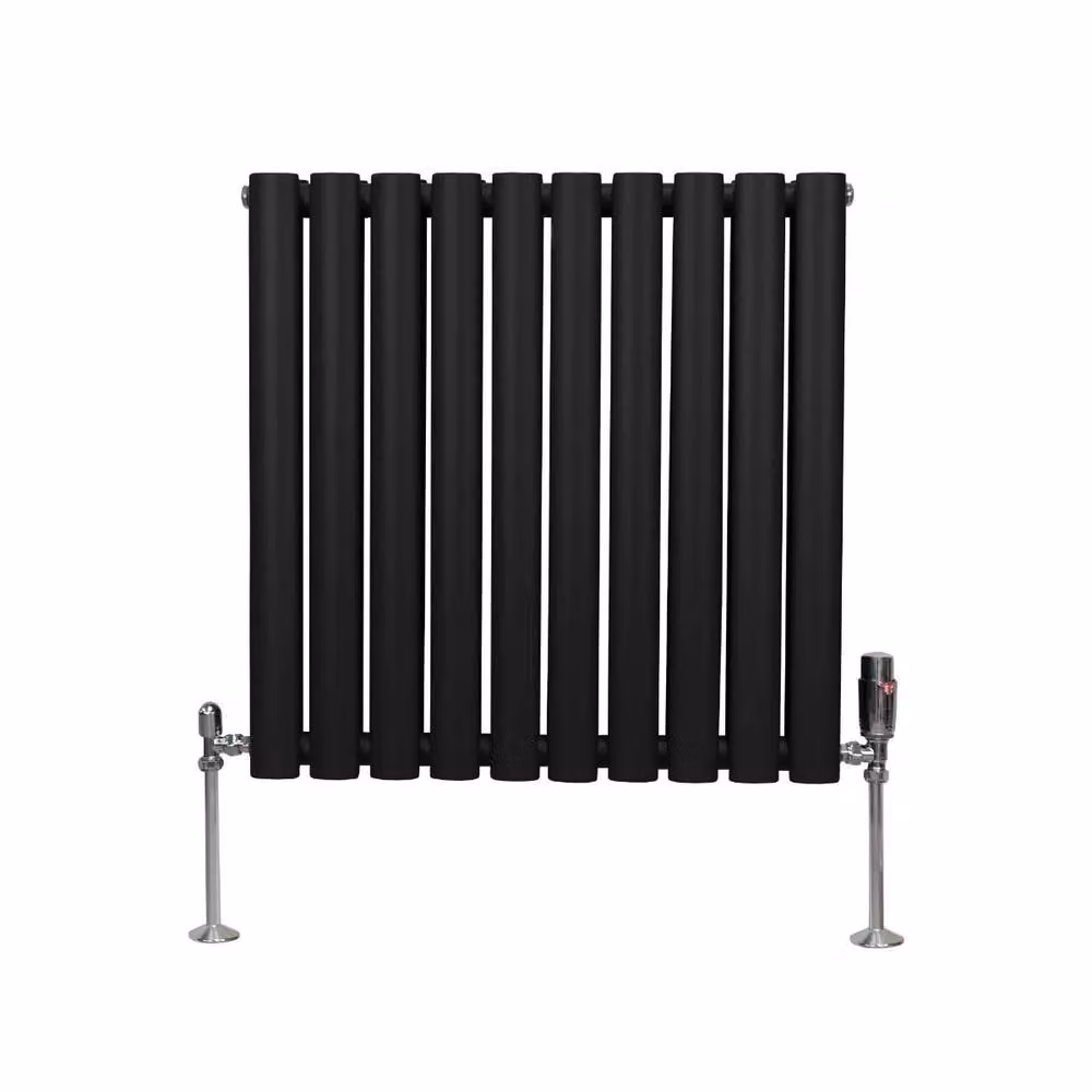 Monstershop Oval Column Radiator and Valves with Thermostat Head, Black, H 60 cm x W 60 cm x D 6 cm – 2