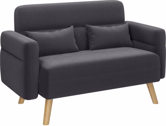 NESTLUNE Grey 2 Seater Fabric Futon Sofa Bed with Sleeping Function