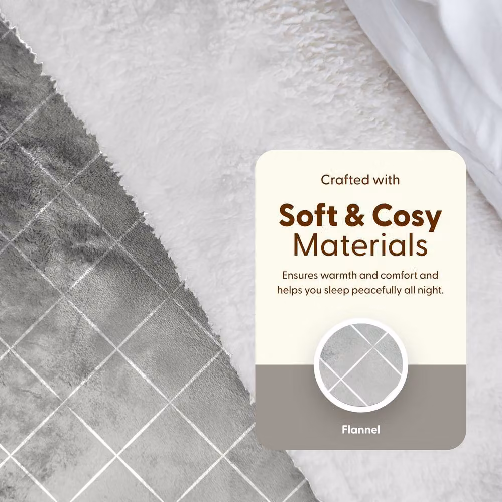 Keplin Large Electric Heated Fleece Wool Throw Blanket in Light Grey with 9 Heat Settings – 6