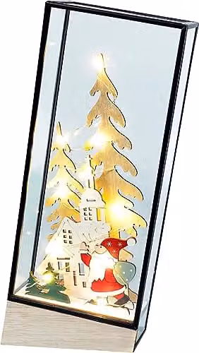 Netagon Christmas Light Up Festive Village Glass Holder Ornament in White and Red