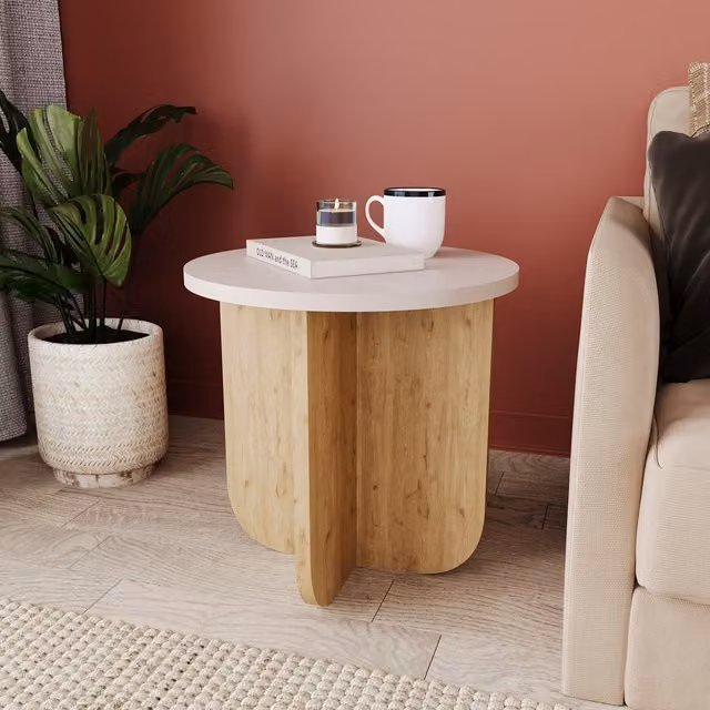 Bimossa Round Minimalist End Table in Grey, Brown or White
