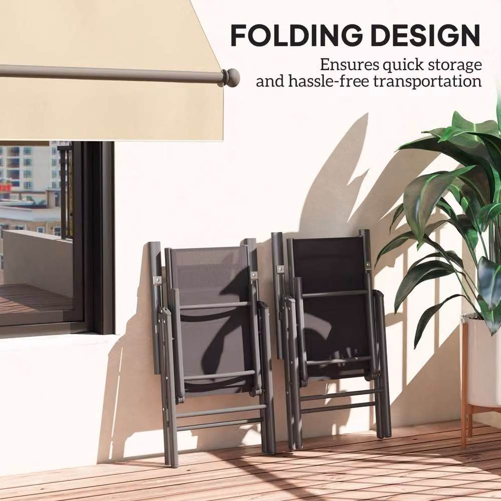 Wyld Haus Set of 2 Dark Grey Aluminium Folding Garden Chairs with Breathable Mesh – 6