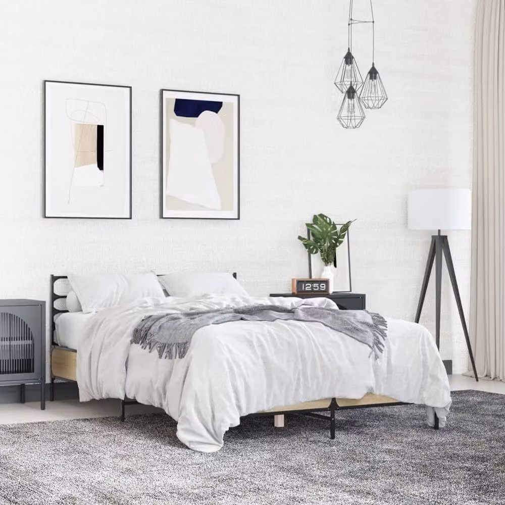 Berkfield Home Sonoma Oak Bed Frame in Brown, Small Double, W/D/H: 120 x 200 cm – 2