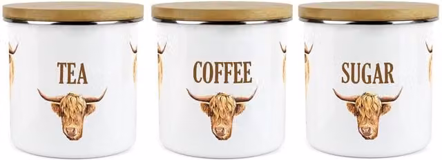 Purely Home Highland Cow Airtight Kitchen Canister Set of 3 in Brown and White