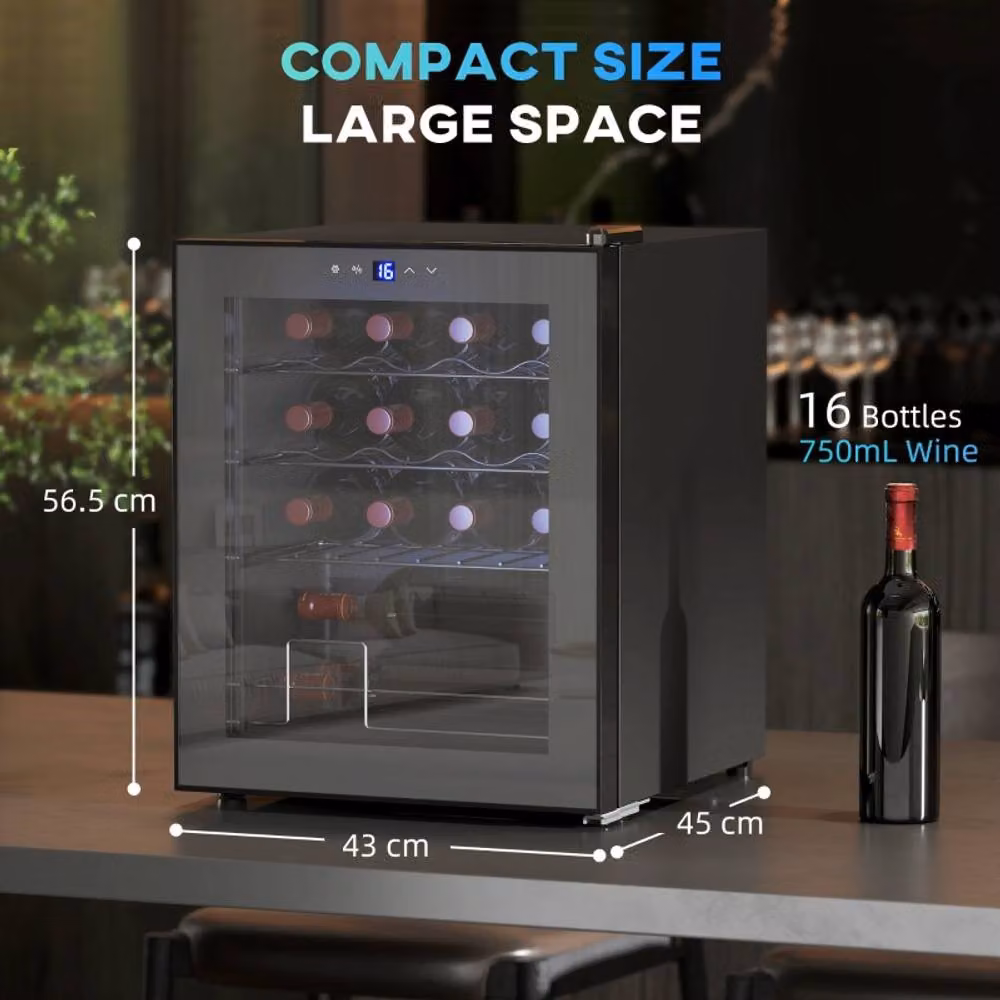 Rolipo Black Thermoelectric Wine Fridge with 16 Bottle Capacity and LED Interior Light – 3