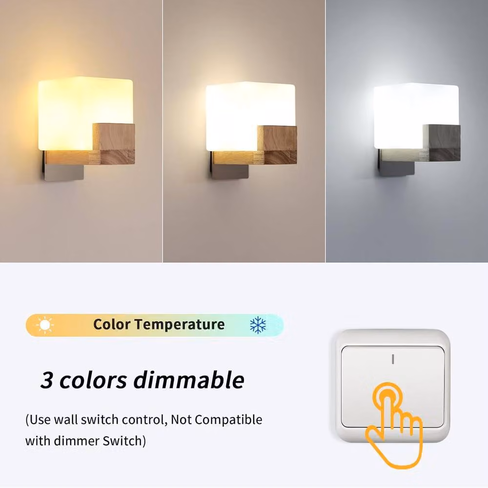 Pheashine Modern Natural Wood Wall Sconce with Glass Lampshade, Brown, G9, 3-Colour CCT – 2