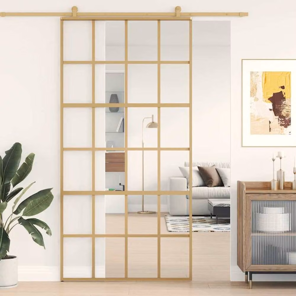 Berkfield Home Modern Sliding Door in Gold with Clear ESG Glass and Aluminium, W: 102.5 cm, H: 205 cm