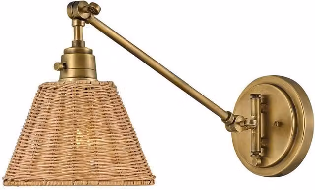 Hinkley Arti Dome Wall Lamp with Rattan Shade in Gold and Brass, E27 – 1