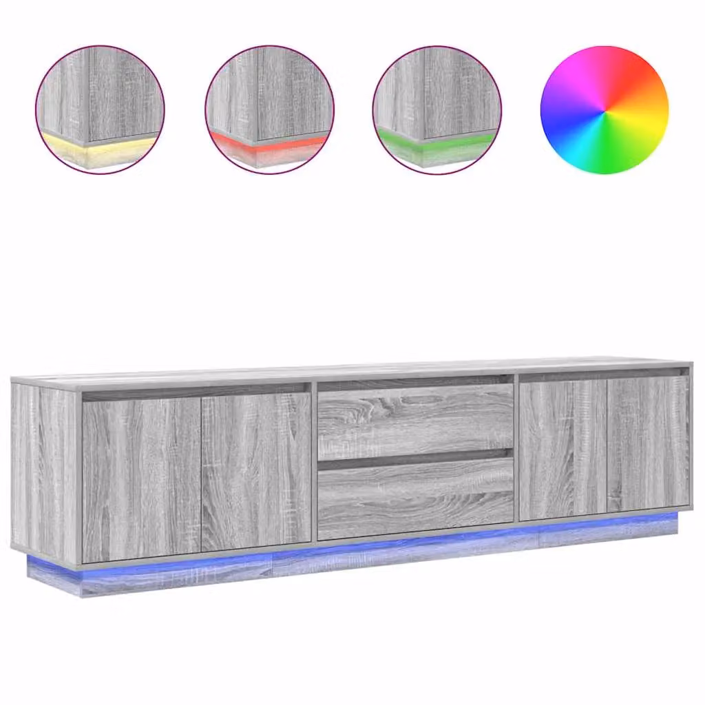 Berkfield Home Modern TV Cabinet with LED Lights in Grey Sonoma, W: 193.5 cm, D: 41 cm, H: 50 cm – 2