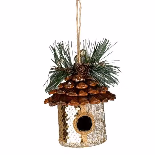 Shatchi Gold Birdhouse Christmas Hanging Pendant, W/H: 10 x 11 cm – 1