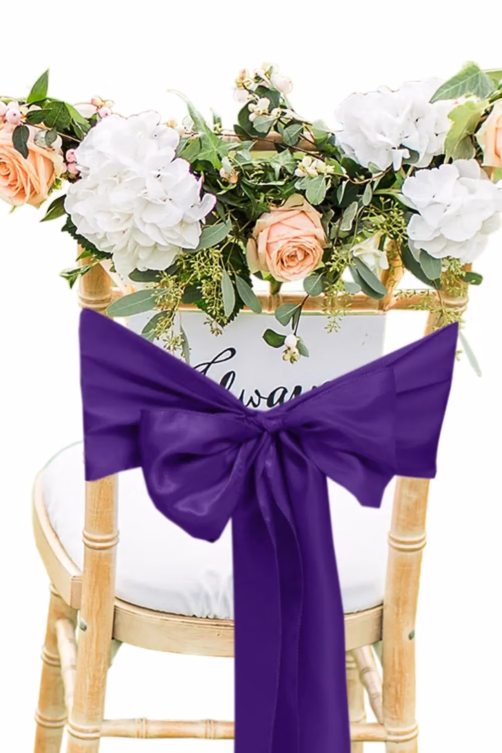 Neel Blue Set of 25 Satin Chair Sashes in Purple for Wedding and Party Decoration, W: 17.78 cm, L: 274.32 cm – 1
