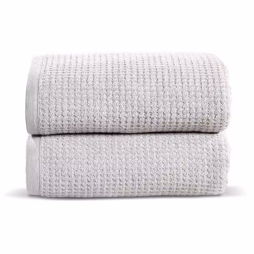 Rapport Home Two Piece Waffle Pique Cotton Bath Sheet Set in Silver Grey, W: 90 cm, H: 140 cm – 1
