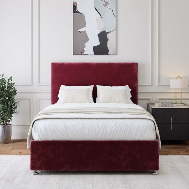 Bedmaster Upholstered Chenille Divan Base and Plain Headboard with Drawers in Purple, W/D/H: 90 x 200 cm