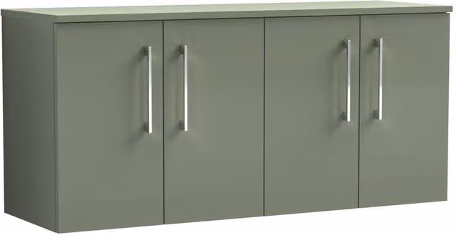 Balterley Level 1200mm Wall Hung 4 Door Vanity Unit with Worktop in Matt Satin Green – 1