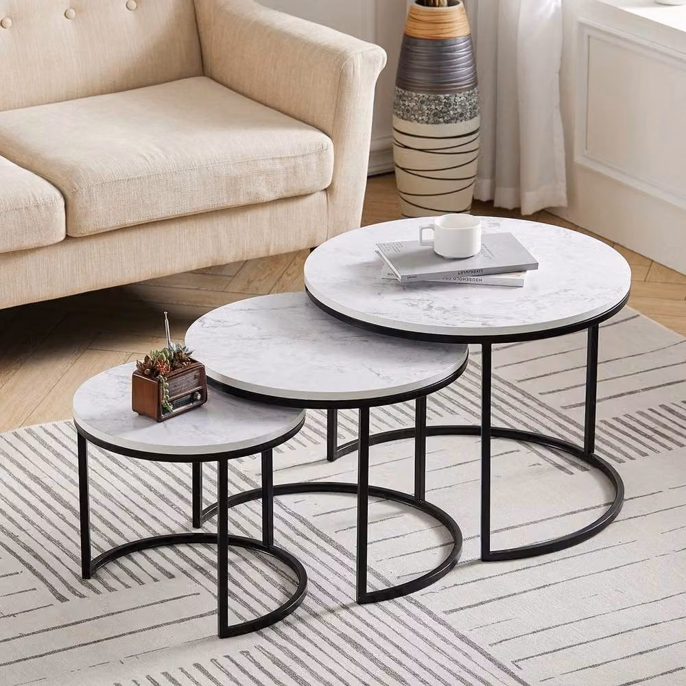 EONLION Set of 3 Round Nesting Coffee Tables in White – 5